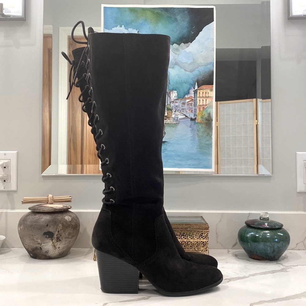 Circus - Sam Edelman - Tall Black Lace-Up Faux-Suede, Heeled Boots - GUC - 10M